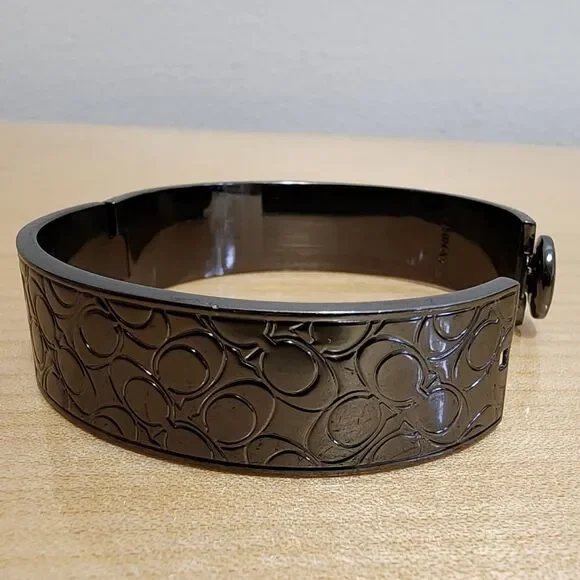 Coach Hinged Signature C and Black Crystal Bangle Bracelet - Picture 4 of 12